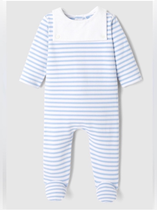 Jacadi Other - Jacadi Organic Cotton Striped Footie in Blue & White w Collar 6 Months
